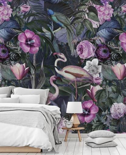 tumma violetti, sininen ja vihreä kukka flamingo tapetti tumma violetti, sininen ja vihreä kukka flamingo tapetti