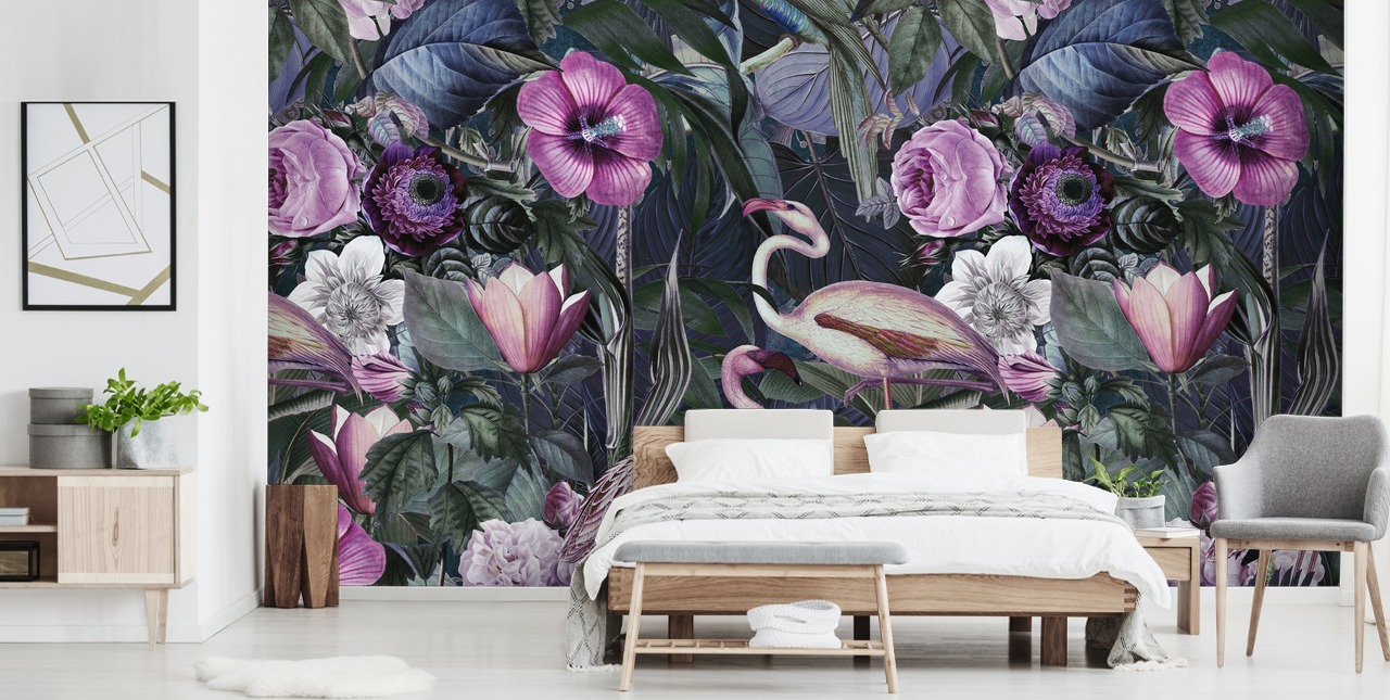 dark purple, blue and green floral flamingo wallpaper dark purple, blue and green floral flamingo wallpaper