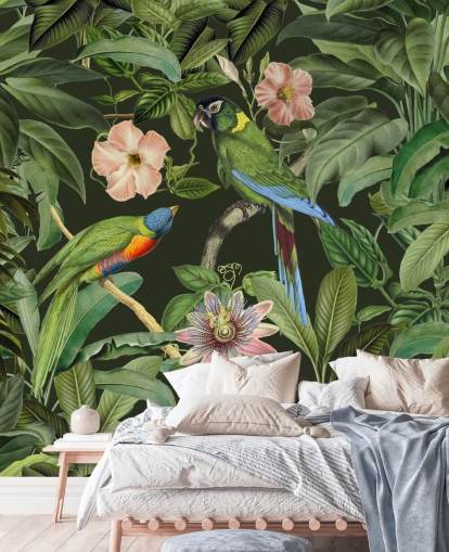 papel de parede tropical selva e pássaros papel de parede tropical selva e pássaros