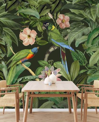 papel de parede tropical selva e pássaros papel de parede tropical selva e pássaros