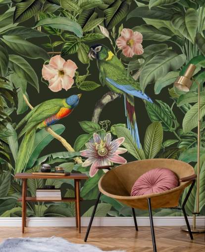 papel de parede tropical selva e pássaros papel de parede tropical selva e pássaros
