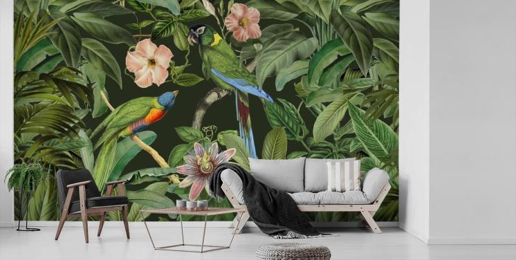 tropical jungle and birds wallpaper