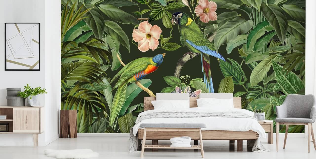 tropical jungle and birds wallpaper
