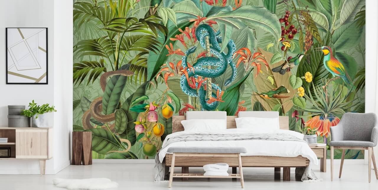 jungle illustration med slanger tapet