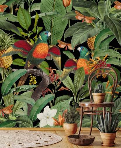 parrots, moths and jungle wallpaper parrots, moths and jungle wallpaper