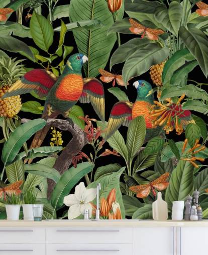 parrots, moths and jungle wallpaper parrots, moths and jungle wallpaper