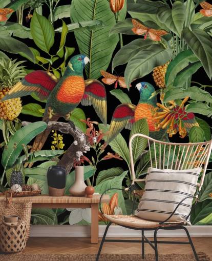 papagaios, mariposas e papel de parede da selva papagaios, mariposas e papel de parede da selva