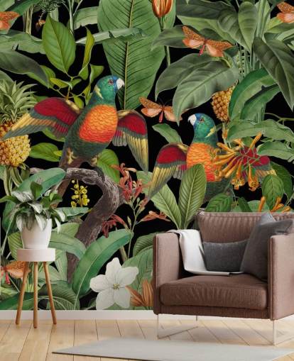 papagaios, mariposas e papel de parede da selva papagaios, mariposas e papel de parede da selva