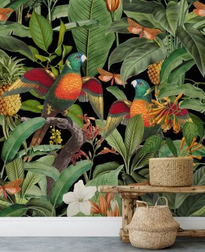 papagaios, mariposas e papel de parede da selva papagaios, mariposas e papel de parede da selva