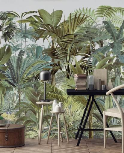 vintage green custom palm leaf jungle wallpaper mural called Tropical Landscape 2 by Andrea Haase for bedrooms vintage green custom palm leaf jungle wallpaper mural called Tropical Landscape 2 by Andrea Haase for bedrooms