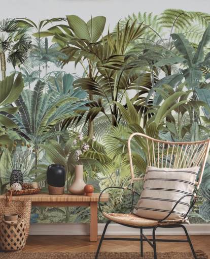 vintage green custom palm leaf jungle wallpaper mural called Tropical Landscape 2 by Andrea Haase for bedrooms vintage green custom palm leaf jungle wallpaper mural called Tropical Landscape 2 by Andrea Haase for bedrooms