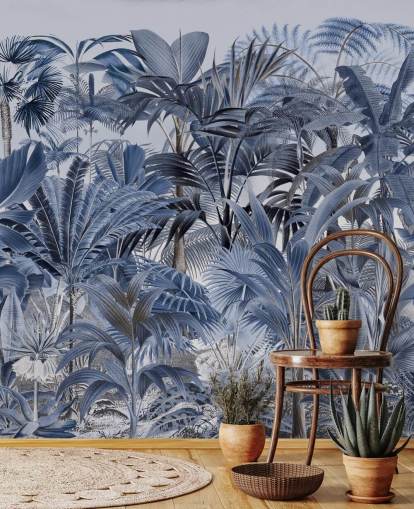 blaue Palmblatt-Dschungel Tapete blaue Palmblatt-Dschungel Tapete