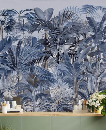 blue palm leaf jungle wallpaper blue palm leaf jungle wallpaper