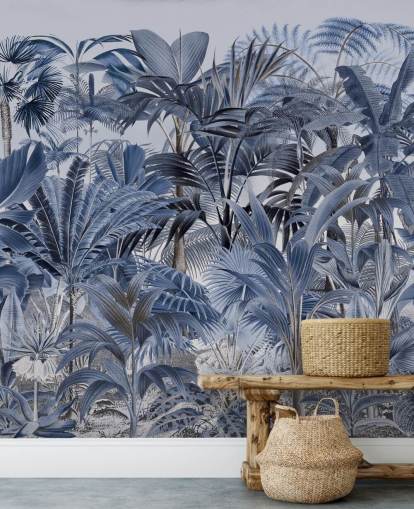 blå palme blad jungle tapet blå palme blad jungle tapet