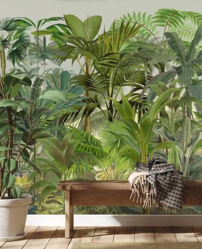 green customisable leaf wallpaper mural called Tropical Landscape by Andrea Haase for lounges green customisable leaf wallpaper mural called Tropical Landscape by Andrea Haase for lounges