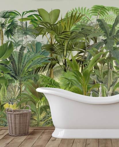 green customisable leaf wallpaper mural called Tropical Landscape by Andrea Haase for lounges green customisable leaf wallpaper mural called Tropical Landscape by Andrea Haase for lounges