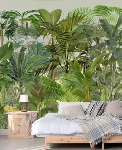 green customisable leaf wallpaper mural called Tropical Landscape by Andrea Haase for lounges green customisable leaf wallpaper mural called Tropical Landscape by Andrea Haase for lounges