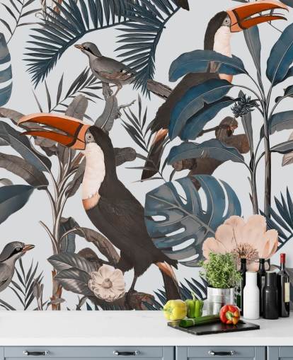 toucan i jungle illustreret tapet toucan i jungle illustreret tapet