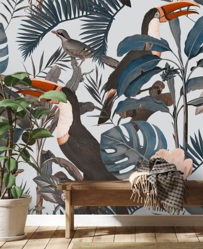 toucan in jungle illustrated wallpaper toucan in jungle illustrated wallpaper