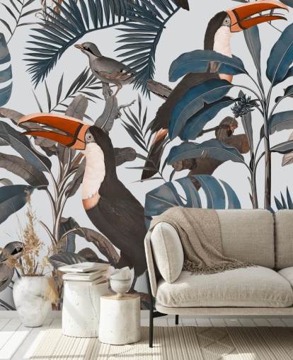 toucan in jungle illustrated wallpaper toucan in jungle illustrated wallpaper