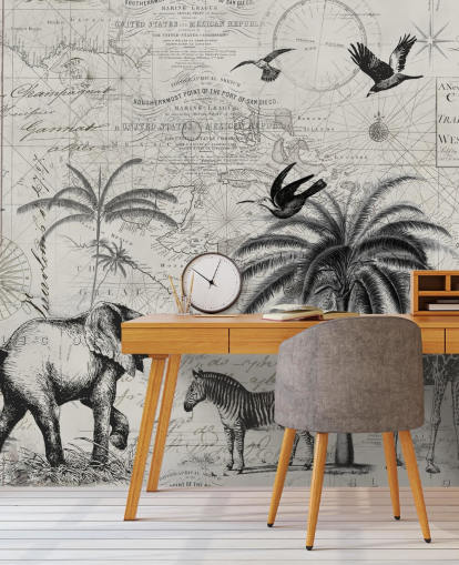 black and white jungle vintage illustration of trees, giraffe, elephant wallpaper black and white jungle vintage illustration of trees, giraffe, elephant wallpaper