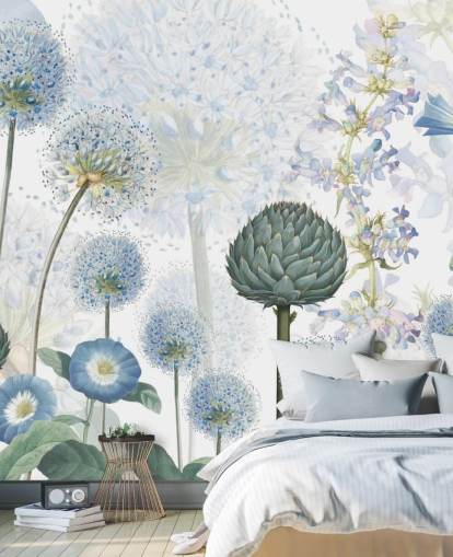 blue and white custom meadow flowers wallpaper mural called Blue Wild Meadow by Sir Edward for bedrooms blue and white custom meadow flowers wallpaper mural called Blue Wild Meadow by Sir Edward for bedrooms