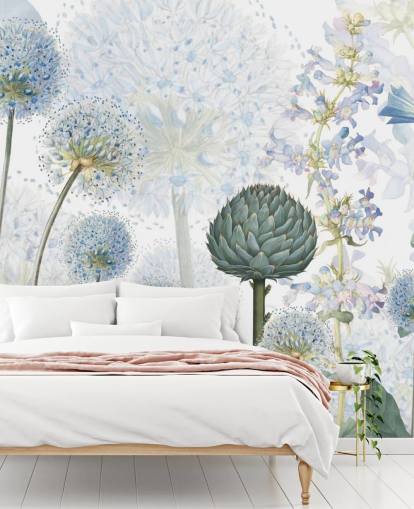 blue and white custom meadow flowers wallpaper mural called Blue Wild Meadow by Sir Edward for bedrooms blue and white custom meadow flowers wallpaper mural called Blue Wild Meadow by Sir Edward for bedrooms