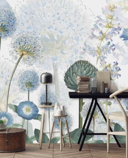 blue and white custom meadow flowers wallpaper mural called Blue Wild Meadow by Sir Edward for bedrooms blue and white custom meadow flowers wallpaper mural called Blue Wild Meadow by Sir Edward for bedrooms