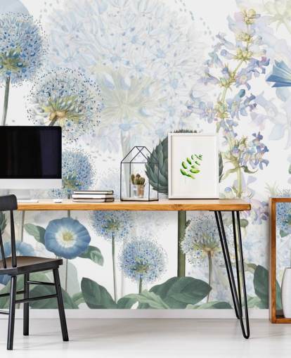 blaue und weiße benutzerdefinierte Wiesenblumentapete namens Blue Wild Meadow von Sir Edward für Schlafzimmer blaue und weiße benutzerdefinierte Wiesenblumentapete namens Blue Wild Meadow von Sir Edward für Schlafzimmer