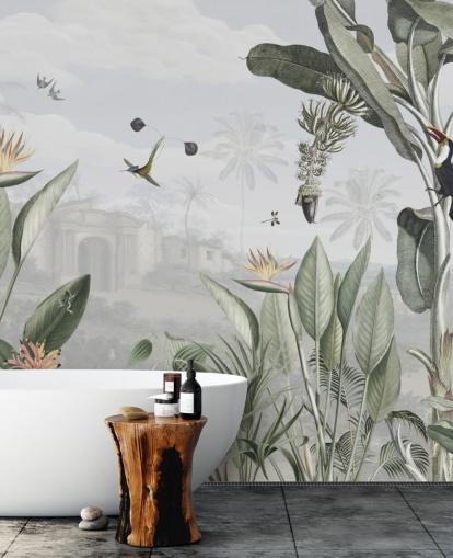 hvitt og grønt tilpassbart vintage jungel tapet kalt Botanical Beauty av Sir Edward for stuen hvitt og grønt tilpassbart vintage jungel tapet kalt Botanical Beauty av Sir Edward for stuen