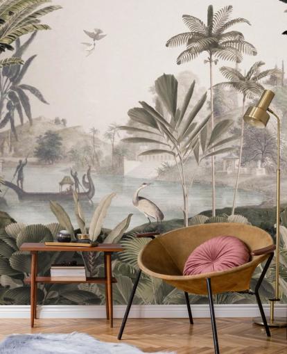 papier peint mural léopard personnalisable vert appelé Leopard Landscape par Sir Edward pour le salon papier peint mural léopard personnalisable vert appelé Leopard Landscape par Sir Edward pour le salon