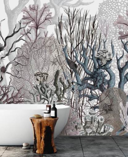 illustrerad vintage lila och blå korall tapeter illustrerad vintage lila och blå korall tapeter