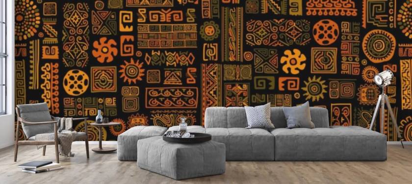 oranje tribal patronen behang