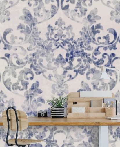 papel pintado damasco azul y blanco papel pintado damasco azul y blanco