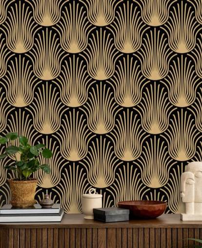 zwart en goudkleurig art deco behang zwart en goudkleurig art deco behang