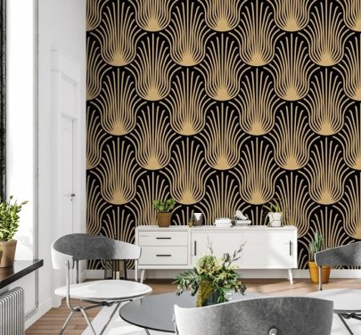 papel de parede art deco preto e dourado