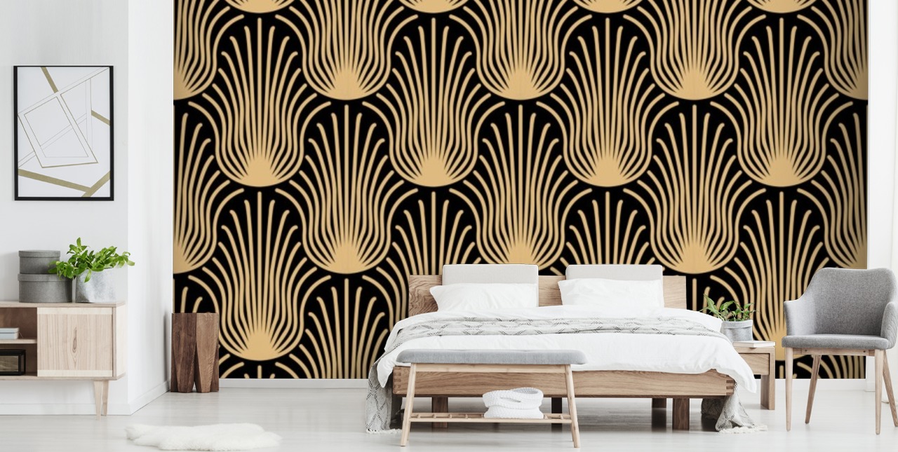 black and gold coloured art deco wallpaper