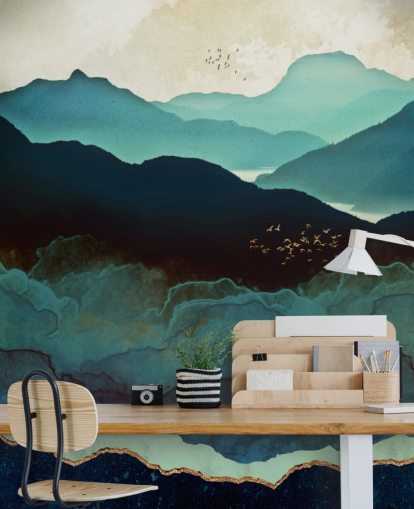 indigo and blue custom wallpaper mural called Indigo Mountains by SpaceFrog Designs for living rooms indigo and blue custom wallpaper mural called Indigo Mountains by SpaceFrog Designs for living rooms