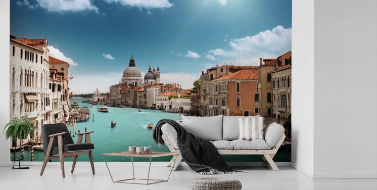 ljus venetiansk tapetväggmålning kallad Venice Grand Canal för vardagsrum och sovrum