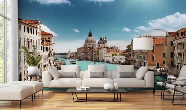 ljus venetiansk tapetväggmålning kallad Venice Grand Canal för vardagsrum och sovrum