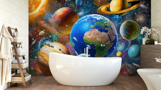 fondo de pantalla de planetas y sol agrupados