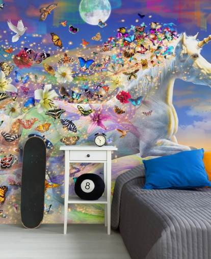 running unicorn with butterfly and bird mane wallpaper running unicorn with butterfly and bird mane wallpaper