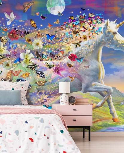 running unicorn with butterfly and bird mane wallpaper running unicorn with butterfly and bird mane wallpaper