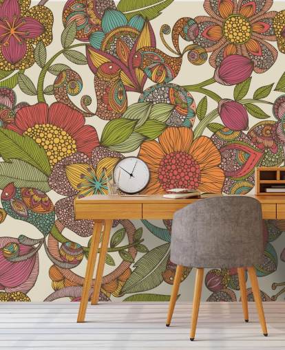 doodled fargerike blomster tapet doodled fargerike blomster tapet