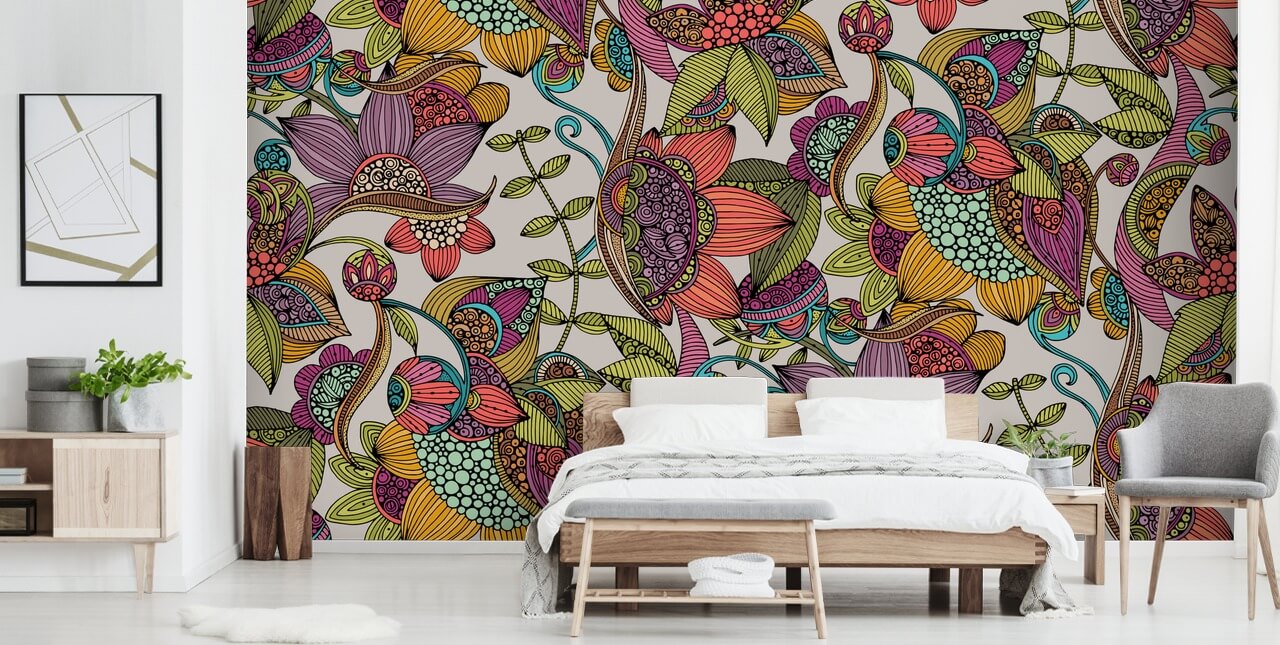 doodle floral colourful wallpaper