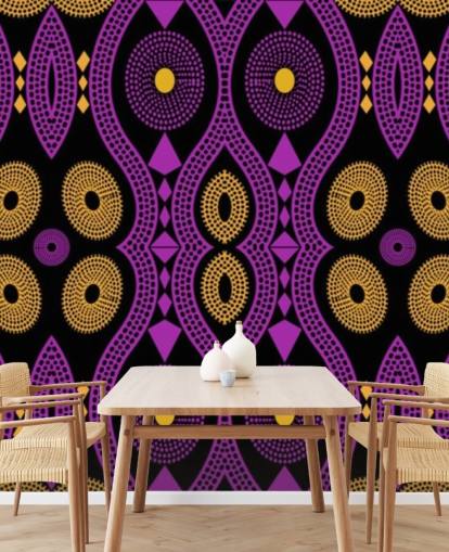 motif cercle foncé en papier peint violet, jaune et noir motif cercle foncé en papier peint violet, jaune et noir
