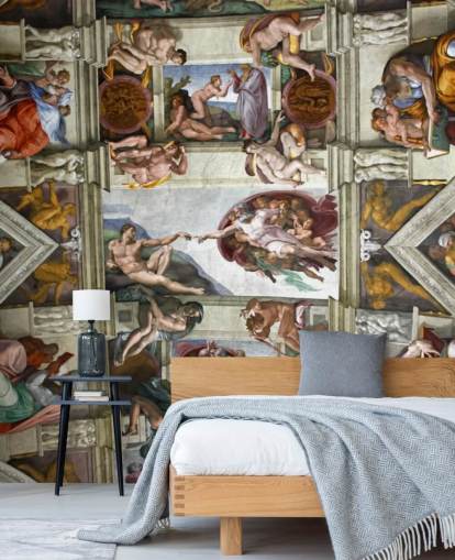 op maat gemaakte kunstbehangmuurschildering genaamd Rome's Sixtijnse Kapel voor slaapkamerplafonds op maat gemaakte kunstbehangmuurschildering genaamd Rome's Sixtijnse Kapel voor slaapkamerplafonds