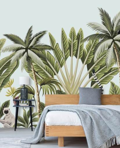 flamingo, monkey, lemur and toucan in jungle wallpaper flamingo, monkey, lemur and toucan in jungle wallpaper