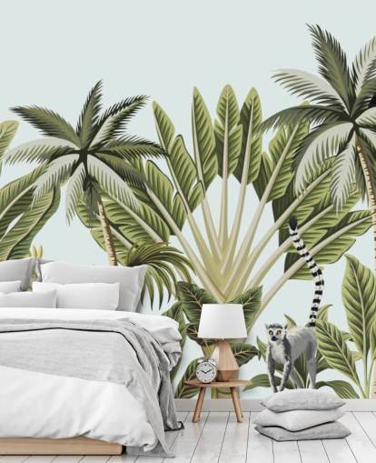 flamingo, abe, lemur og toucan i jungle tapet flamingo, abe, lemur og toucan i jungle tapet