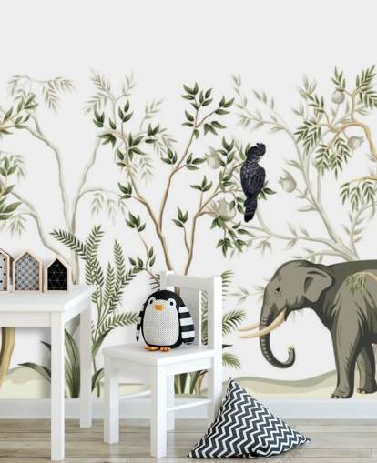 elephant, monkeys and and bird jungle wallpaper elephant, monkeys and and bird jungle wallpaper
